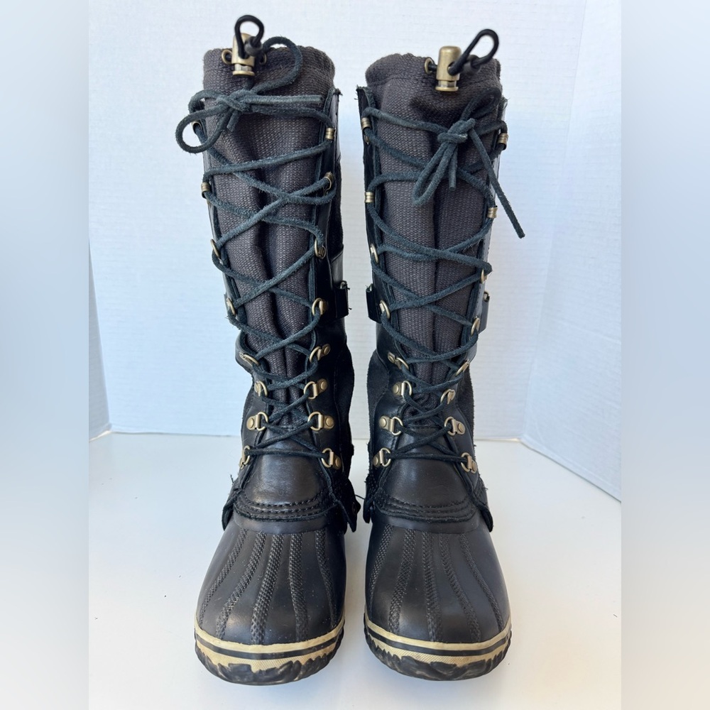 Sorel Black Conquest Carly Black Waterproof Tall Boots Women’s Size 7.5 *FLAWS - Picture 2 of 10